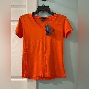 Polo Ralph Lauren Orange V Neck T-shirt Women’s Sz Small Short Sleeves